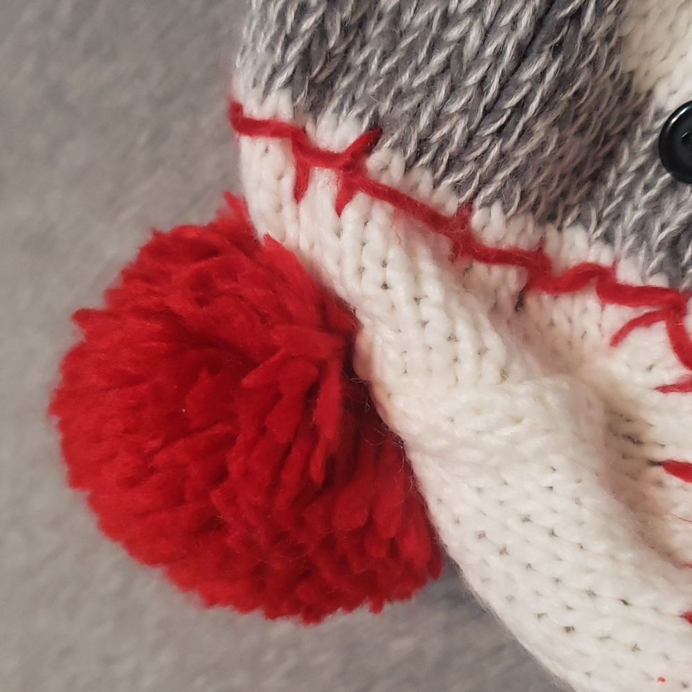 Sock Monkey Pom Pom Beanie Earflap Trapper Cap Hat w/ Strings - Picture 4 of 8